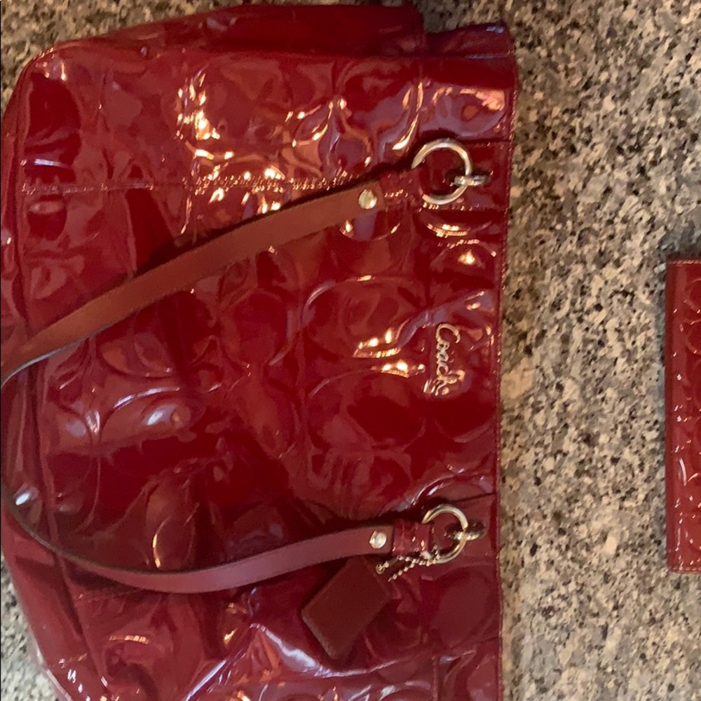 Coach dark red shinny purse